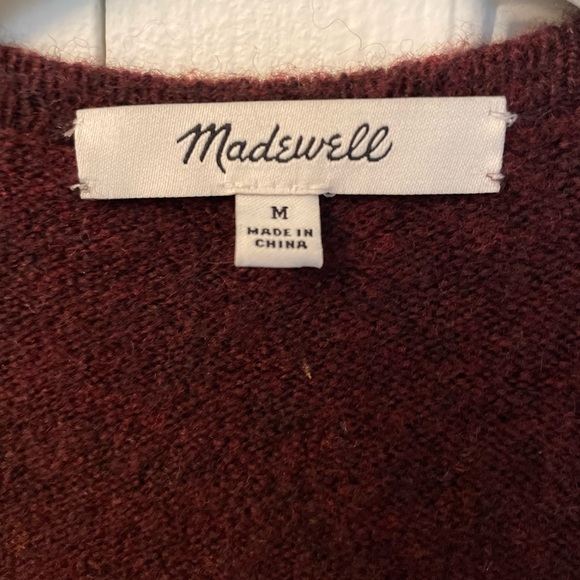 Madewell Open Front Patch Pocket Cardigan Merino/Alpaca Wool - Medium Burgundy - Picture 3 of 5